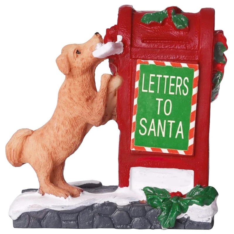 

Small Dog Red Mailbox Christmas Ornaments New Year Resin Figurine for Home Bedroom Bathroom Desktop Decoration