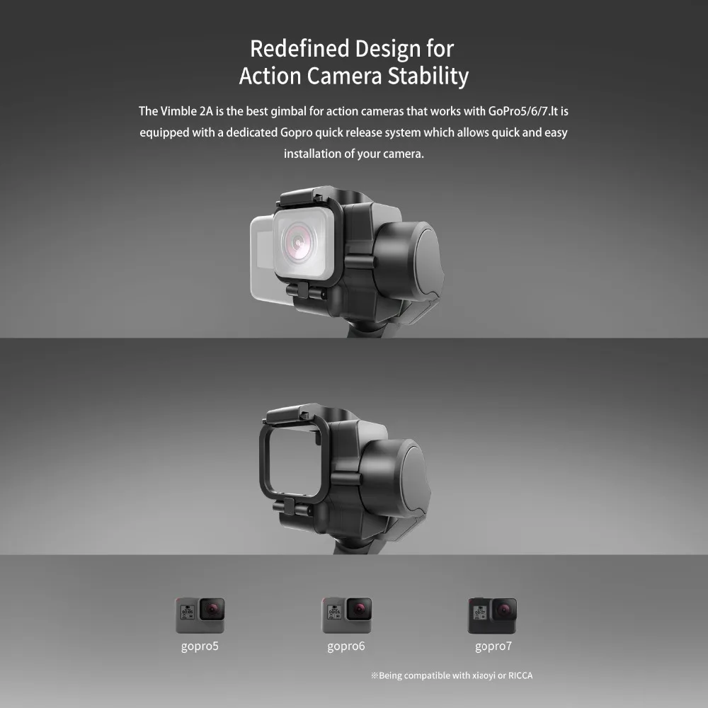Feiyu Vimble 2A Выдвижная экшн Камера карданный стабилизатор для экшн-камеры Gopro Hero 7/6/5,18 см растяжимый шест со штативом и сумкой для переноски