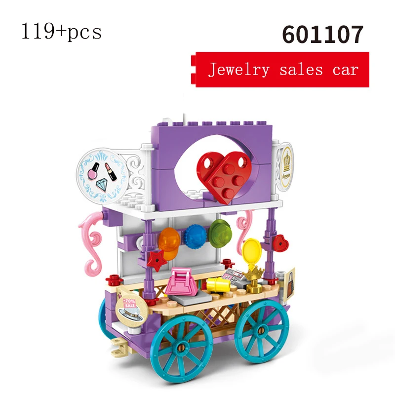 New City Street View Sushi Car Building Blocks for Kids Toys Ice Cream Cart DIY Friends Bricks Girls Mini Birthday Gifts | Игрушки и
