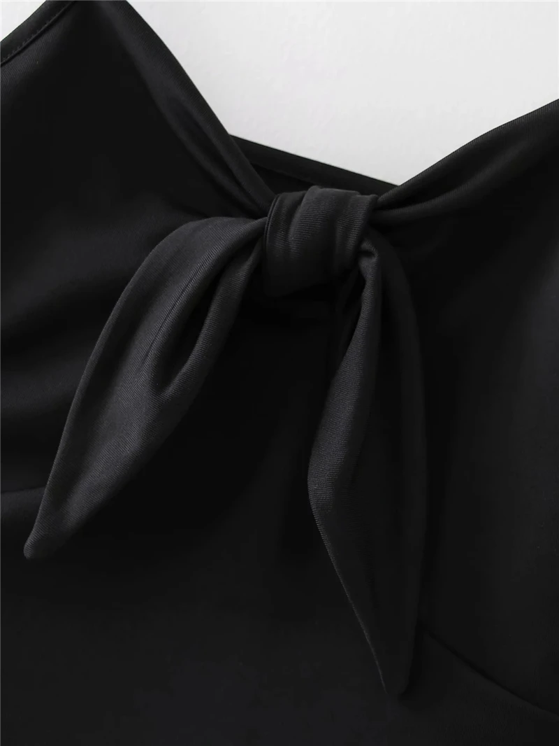 

KRSB Summer Women's Black Bow Neckline Elastic Fabric Draped Design Mini Skirt Side Pleated Design Sexy Nightclub Style