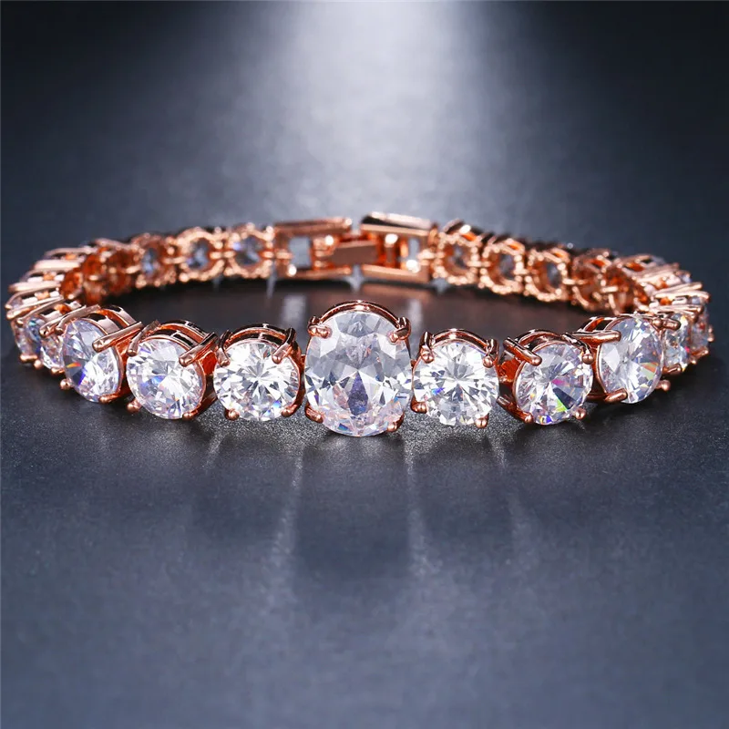 

ORZTOON Vintage Big Oval Round Bright Zircon Bracelets for Women Luxury Rose Gold Brass Bracelet Trendy Bridal Wedding Jewelry