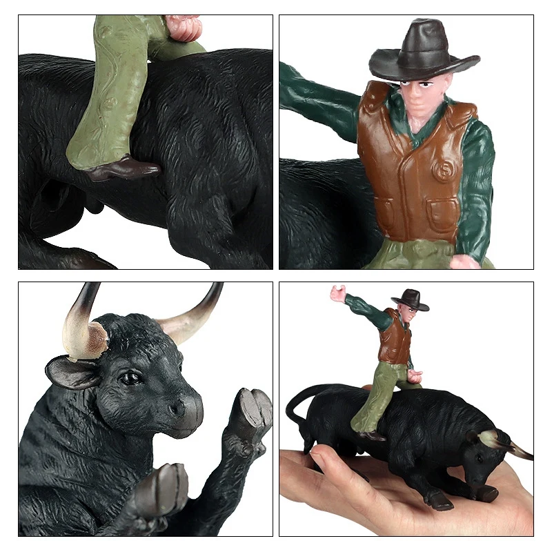 

PVC Model Animal Toys Rodeo Bull with Rider Collectible Static Plastic Toy for Children