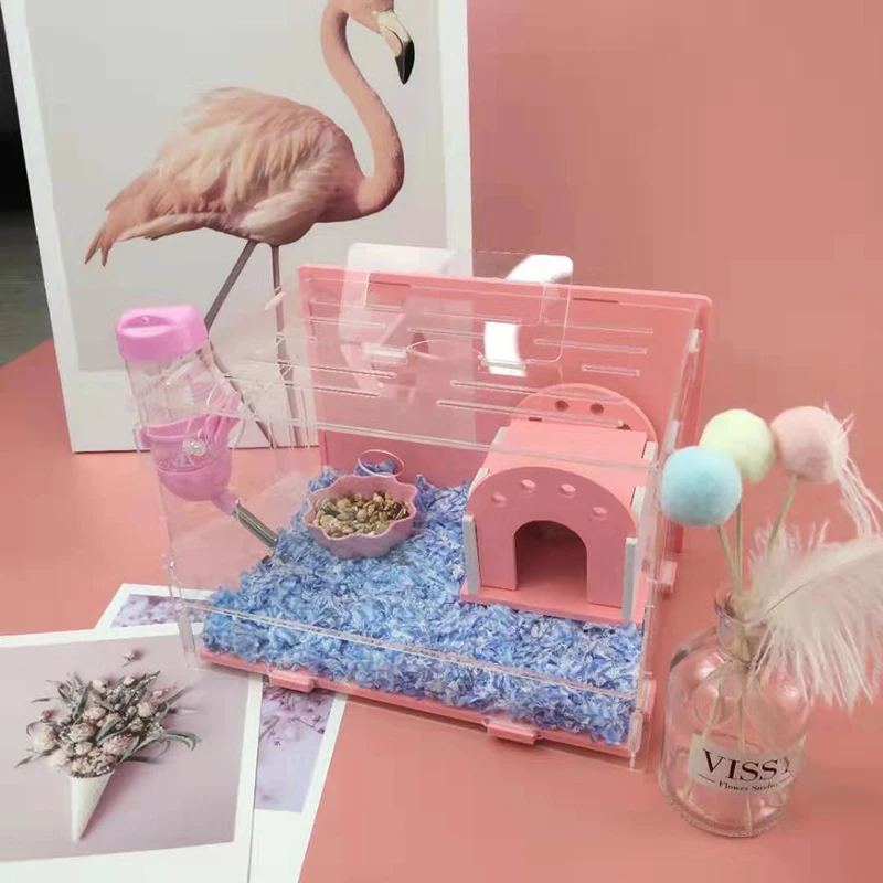 

Pink Hamster House Acrylic Pet Toy Single Layer Small Cage Hamster Accessories 23X18X16CM
