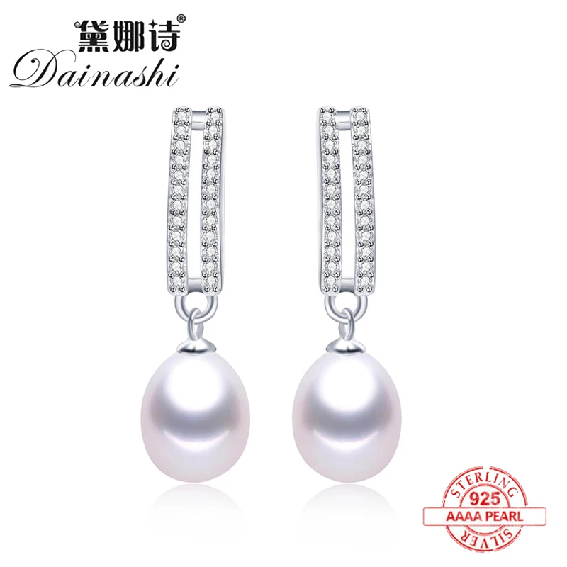 Женские серьги с пресноводным жемчугом из серебра 925 пробы фианитом свадебные