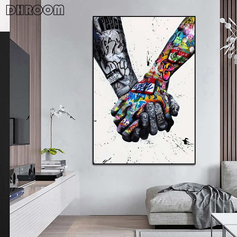 Street Graffiti Canvas Painting Kiss Holding Hands Wall Posters and Prints Abstract Art Picture for Living Room Home Decor | Дом и сад