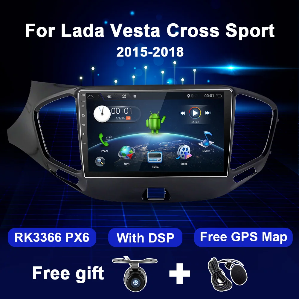 Автомагнитола для Lada Vesta Cross Sport 2015 2019 4 + 64 ГБ Android 10 9 дюймов GPS 2 Din без