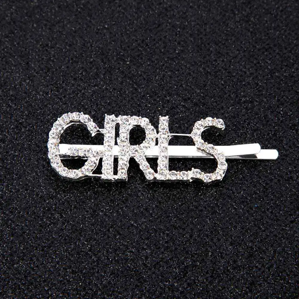 GIRLS 1Pc Shining Letter Hairpins Crystal Shiny Rhinestones Letters Hair Clips Women Styling Tool Hairgrip Jewelry Hair Accessories - Окраска металла: GIRLS