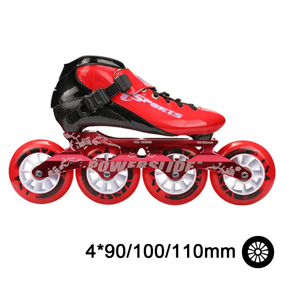 Red 4 wheels ISPORTS скоростные роликовые коньки из углеродного волокна для соревнований 3*125 мм или 4*100/110 мм уличные гоночные коньки Patines роликовые коньки SH56 - Цвет: Red 4 wheels