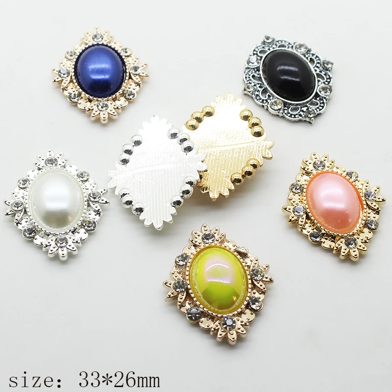 10 шт./лот 33 мм * 26 жемчужные пуговицы со стразами для свадебного украшения