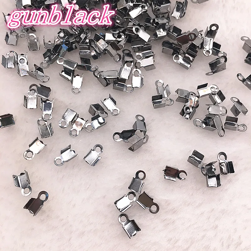 05 gunblack Хит 200 шт./лот, 2x6/4x8 мм, Обжимные бусины, застежки, заглушки для шнура, заглушки для шнура, лента, кожаный зажим, заглушка для ожерелья, разъемы - Цвет: 05 gunblack