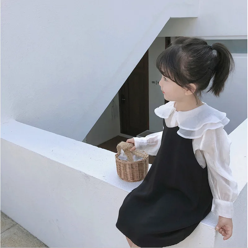 

2020 Spring Elegant Girls Clothing Set Cute Baby Girls Doll Collar Shirt and Dresses Set New Kids Fashion Two Piece Set, #8457