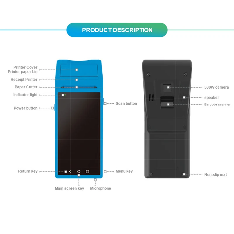Портативный pos компьютер 5 дюймов нажмите 3g Wifi Bluetooth Android Pda Мобильный платежный