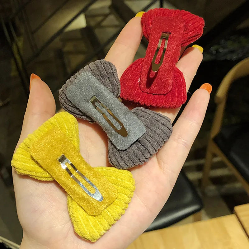 Милые цветные вельветовые заколки для волос маленькие Мини пряжки с милым бантом