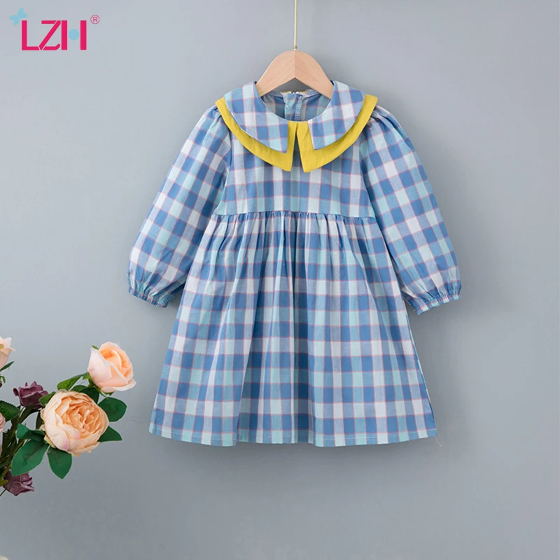 

LZH 2021 Long Sleeve Plaid Princess Dress For Girls Clothing Autumn Casual Children Dress Sweet Kid Costume 2-6 Year Girls Dress