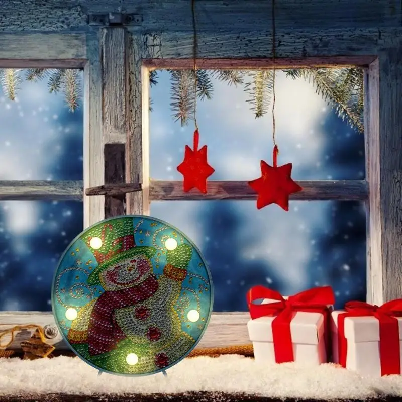 Xmas DIY особой формы алмазов картина светодиодный ночной Светильник Снеговик светильник вышивка стол ночь рождественские украшения для дома