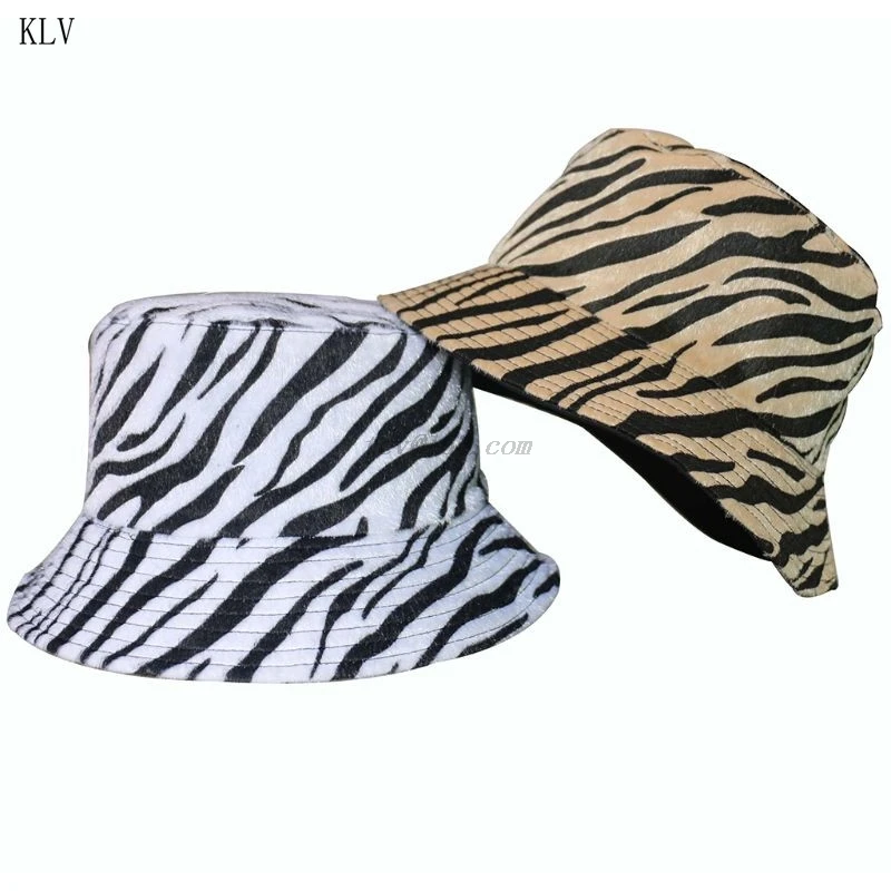 

Unisex Faux Felt Harajuku Bucket Hat Vintage Zebra Stripes Printing Two-Sided Reversible Sunscreen Fisherman Panama Cap