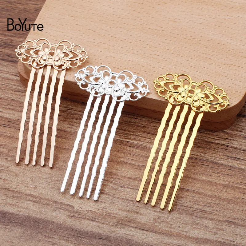 33x57MM Hair Comb BoYuTe(10 шт./лот) 5 зубов металлическая филигрань цветок гребень для волос Тиара Diy Свадебные аксессуары для волос - Цвет: 33x57MM Hair Comb