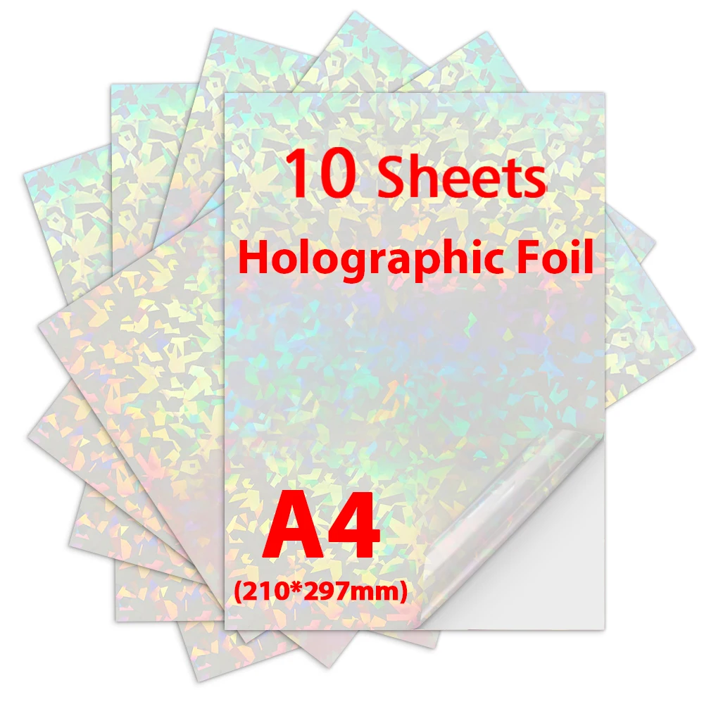 10 Sheets A4 Holographic Foil Adhesive Tape Printable Vinyl Sticker Paper Broken Glasses Hot Stamping On Paper DIY Color Card