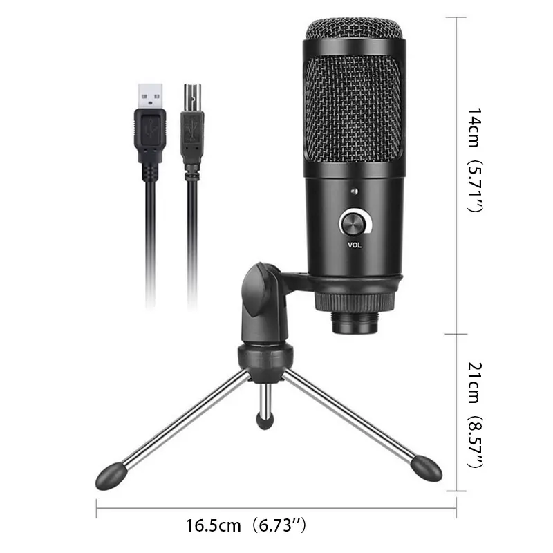 

Professional Studio USB Cardioid Condenser Microphone Vol Knob Tripod Stand