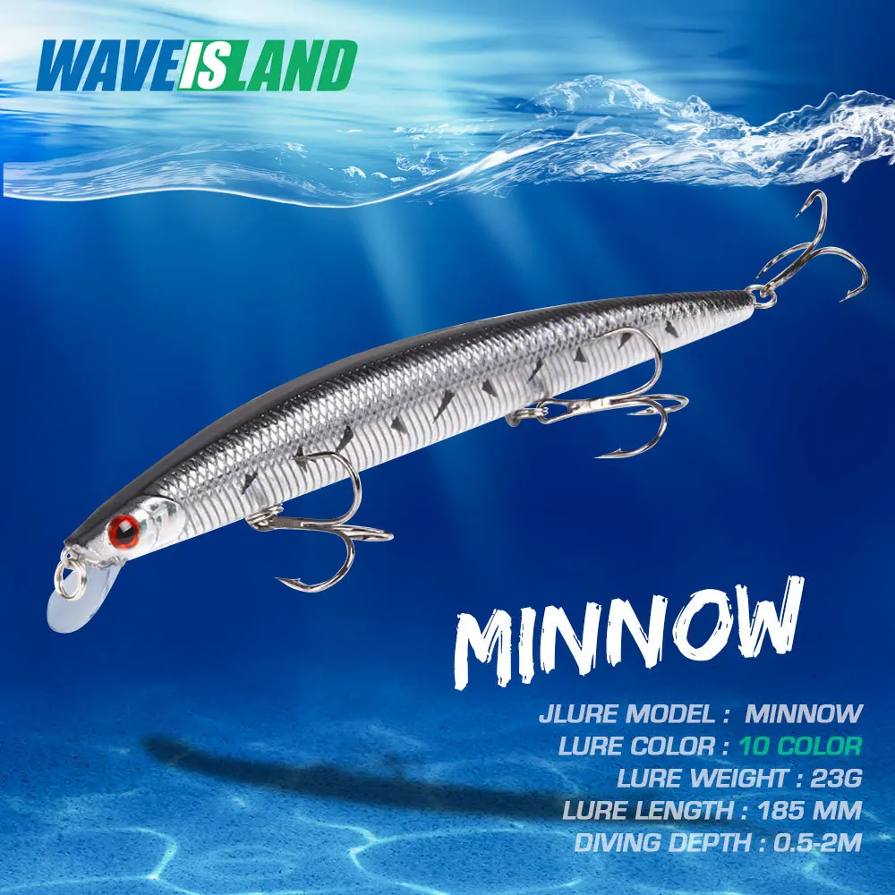 

WAVEISLAND Minnow Fishing Lure De Pesca Isca Artificial 18.5cm/23g Bass Mino Bait Trolling Lure Jerkbait Saltwater Lures