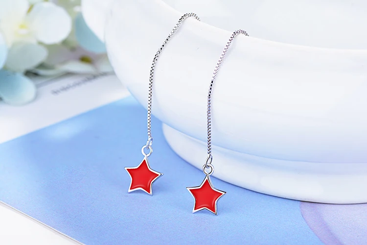 YH-ZL 925 Sterling Silver Red Star Long Tassel Earrings For Women Teens Drop | Украшения и аксессуары