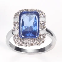 women rings banquet couple cubic zirconia ring silver plated square blue stone ring birthday gift for girlfriend fashion jewelry