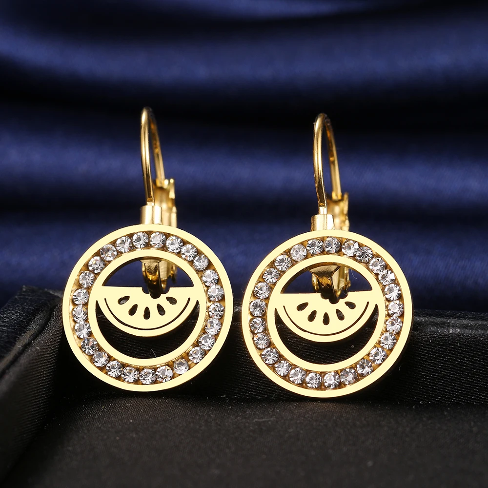 

Stainless Steel Earrings 2021 Trend Fruit Watermelon 3A zircon Crystal Fashion Charm Earrings For Women Jewelry Party Best Gifts