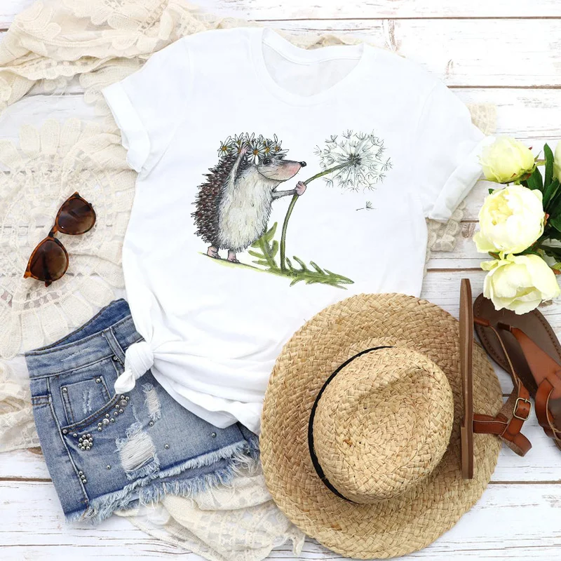 

Women Graphic Animal Watercolor Short Sleeve 90s Cartoon Fashion Tees Clothing Female Print Tops T Shirt Shirt Womens T-Shirt