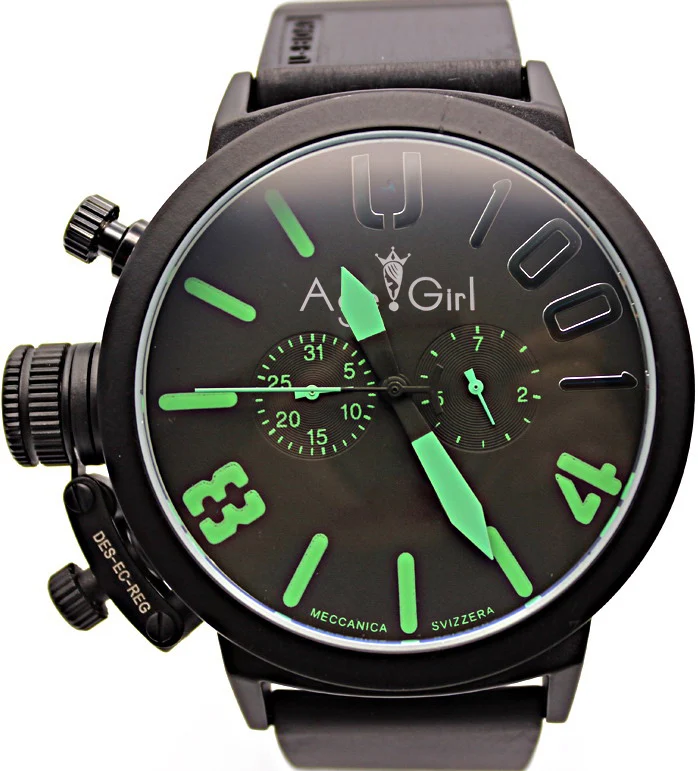 Black Green Роскошные брендовые новые мужские спортивные черные резиновые классические U круглые автоматические механические часы с левым крюком большие 50 мм Мужские часы - Цвет: Black Green