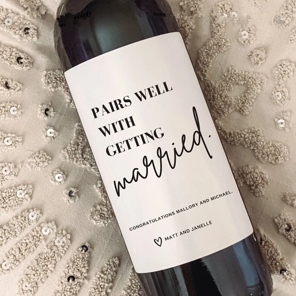 

Этикетка для свадебной винной бутылки с пользовательским текстом, персонализированная Свадебная Подарочная идея, подарок на помолвку для ...