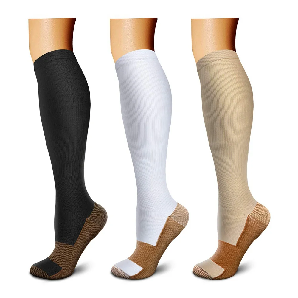 Hot 3 Pairs Compression Stocking for Women 35 - 45 mm Thigh High Soft Knee Long Stockings for Men Nylon Unisex for Dress