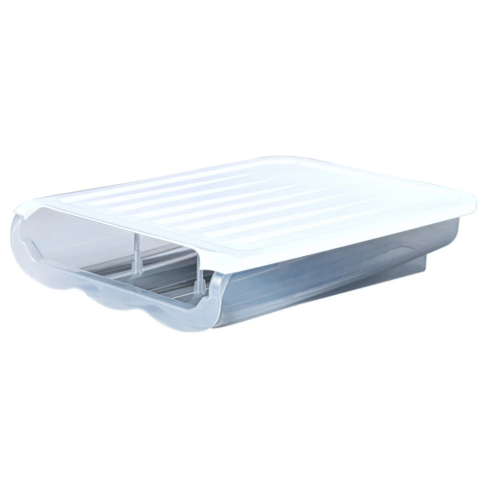 

Egg Storage Box Single Layer With Lid Auto Roll Plastic Transparent Egg Case Large Capacity Refrigerator Egg Preservation Box