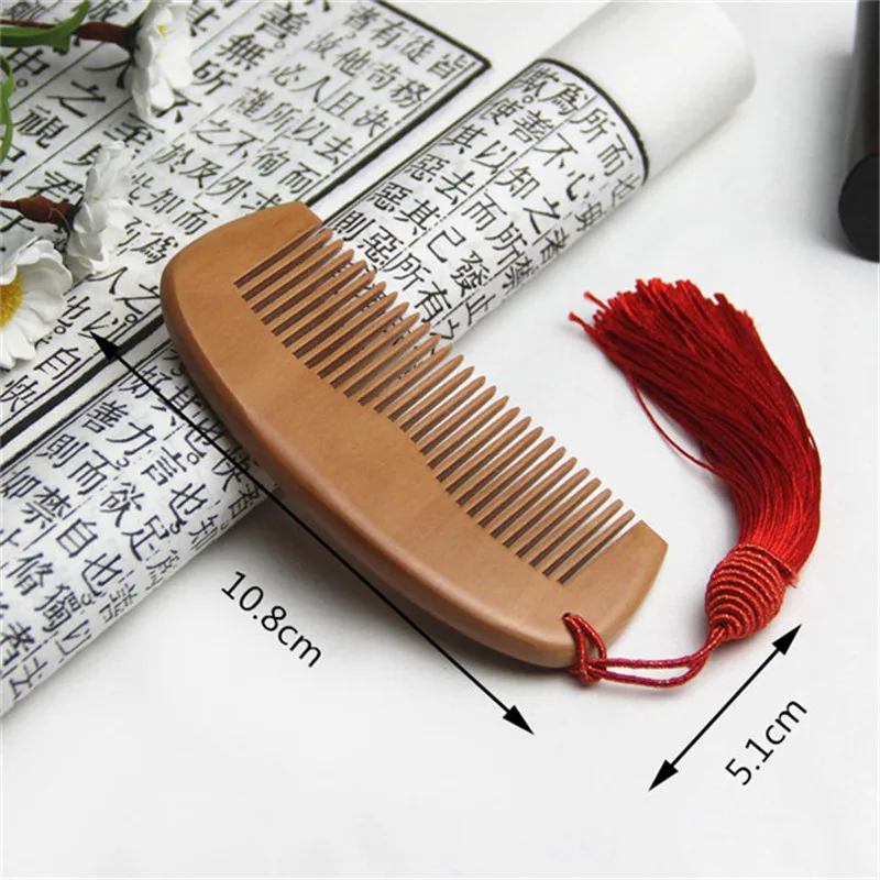 

Natural Peach Wood Comb Close Teeth Anti-static Head Massage Hair Care Wooden Tools Accessories Anti-static Tassel Comb