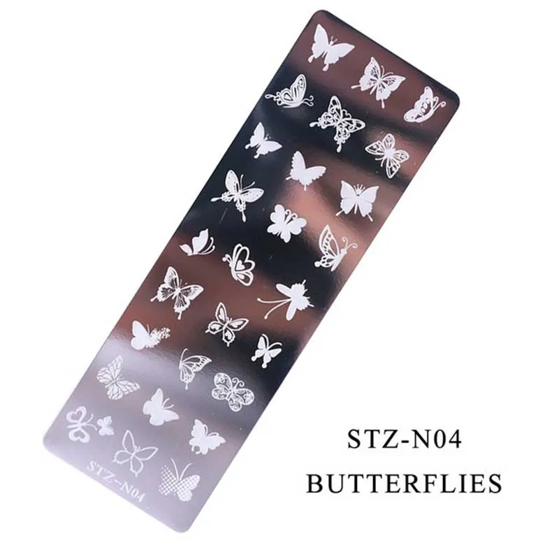 STZ-N04 1 шт. 12x4 см штамповочные пластины для ногтей лист Цветы бабочка кошка дизайн ногтей штамп шаблоны трафареты дизайн лак маникюр - Цвет: STZ-N04