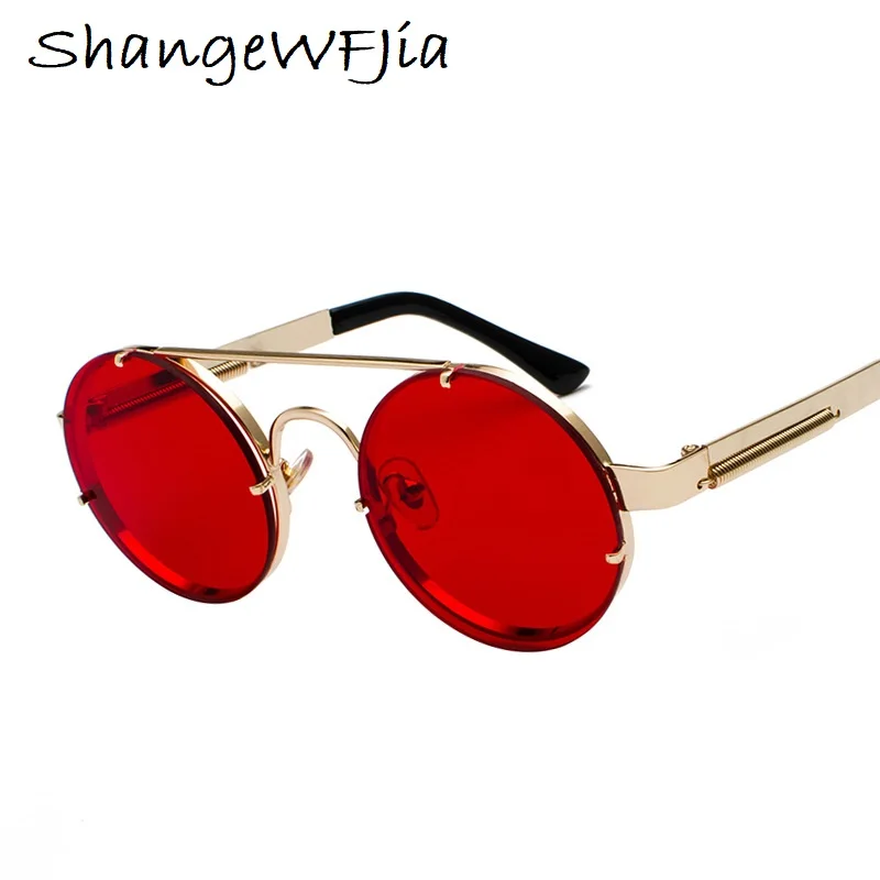 Gothic  Sunglasses Men Women Metal spring Eyeglasses Round Shades Brand Designer Sun glasses  High Quality UV400