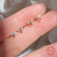 925 sterling silver korean small crystal airplane plating 14k gold stud earrings women creative personality all match jewelry