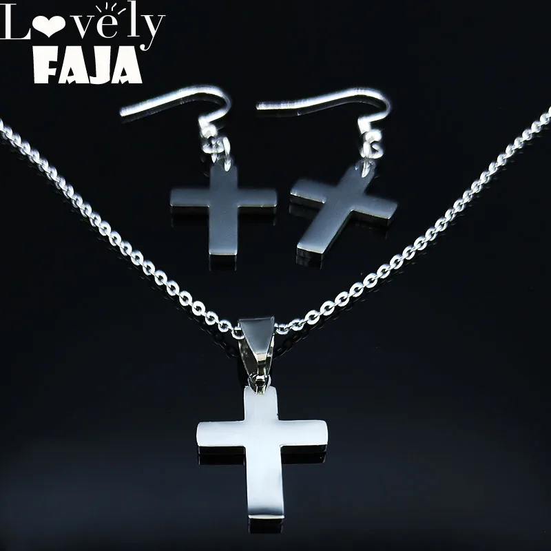Женские сережки из нержавеющей стали с крестом ожерелье ювелирный набор