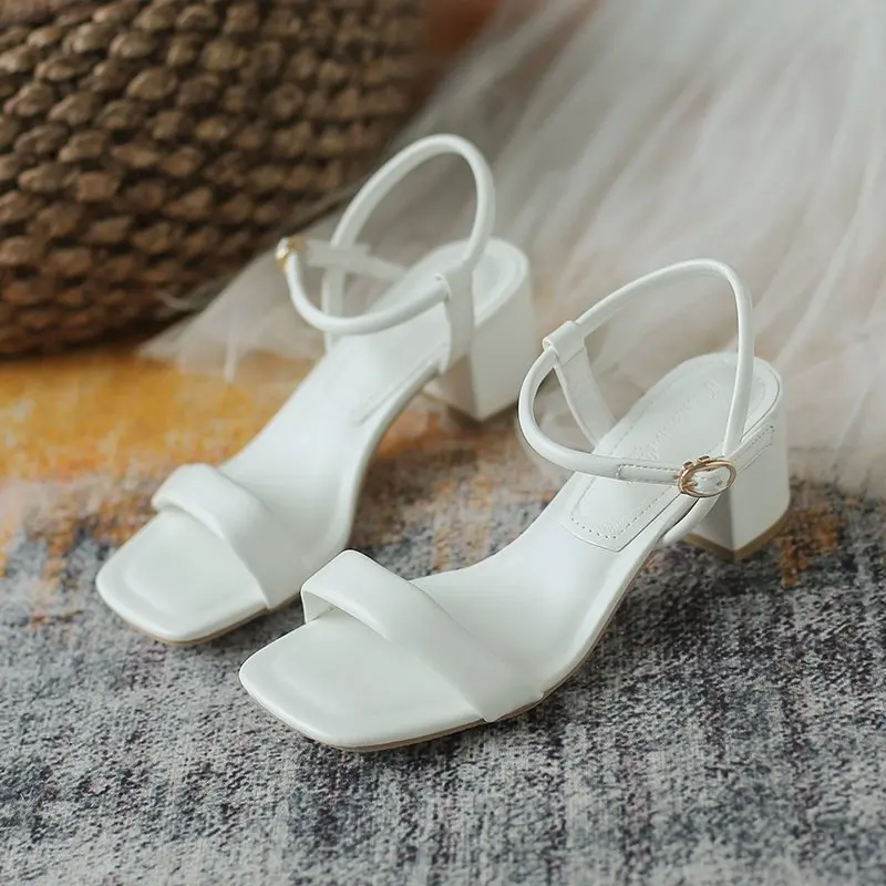 

Sandals Women Summer New Fashion Women's Sandals 2021 Solid Color All-match Comfortable Rubber Sexy Square Heel Shallow Shoes