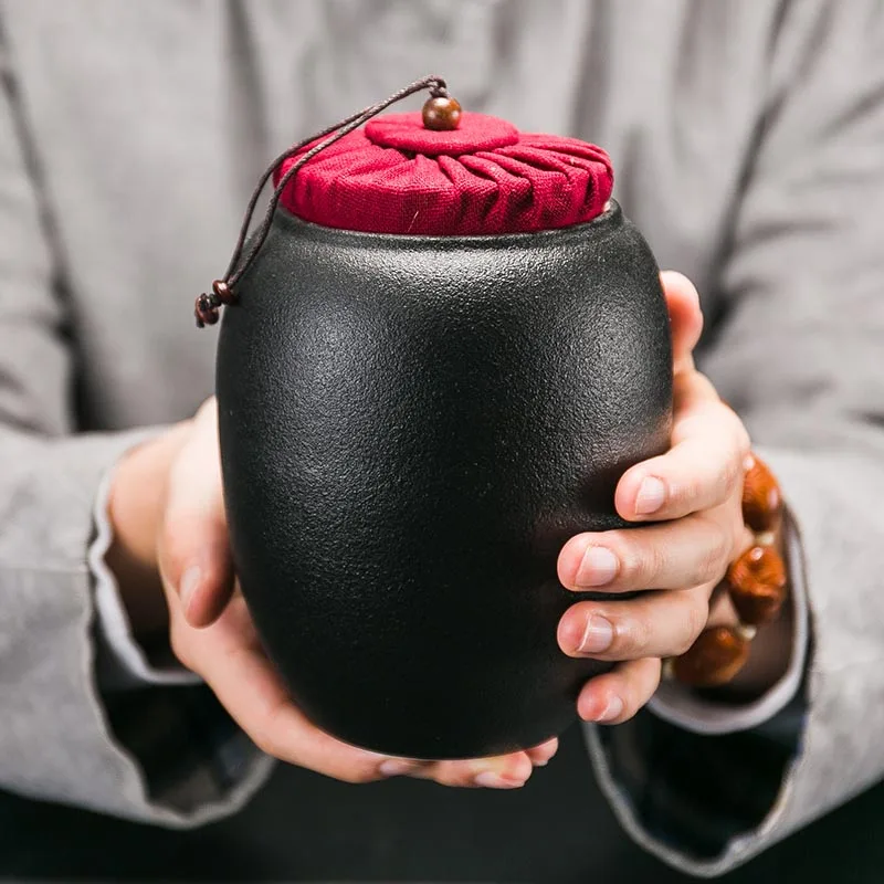 Короткая керамическая грубая чайная банка черная белая коробка для хранения чая