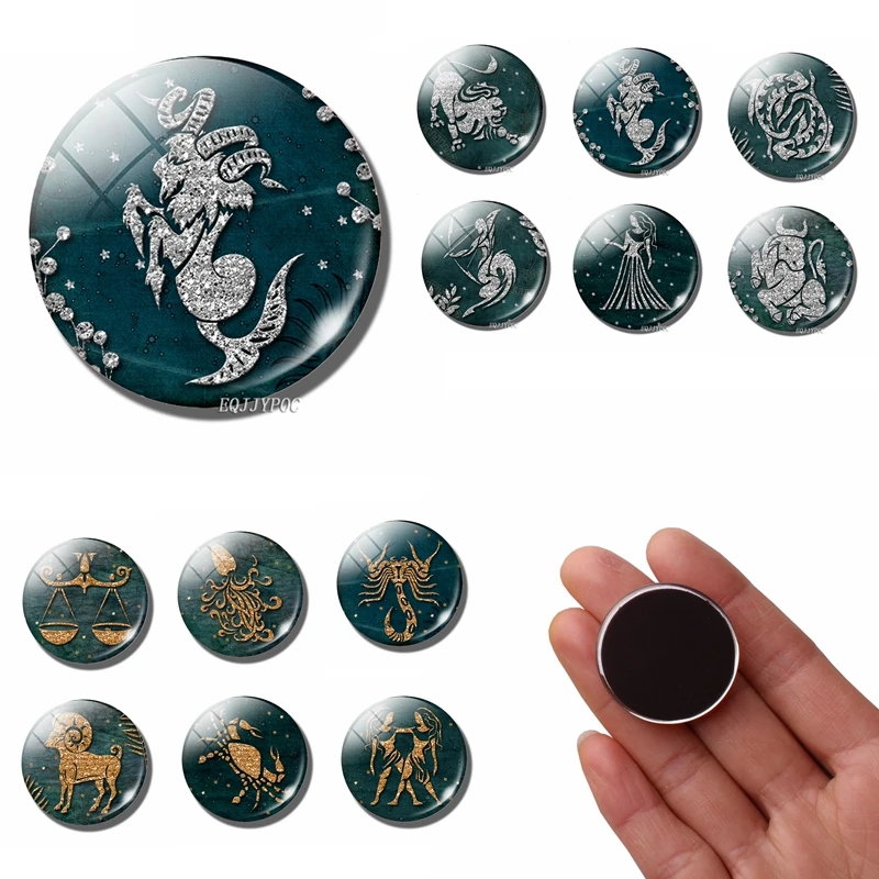 Двухцветные 12 знаков зодиака магниты на холодильник 30 мм стеклянный купол