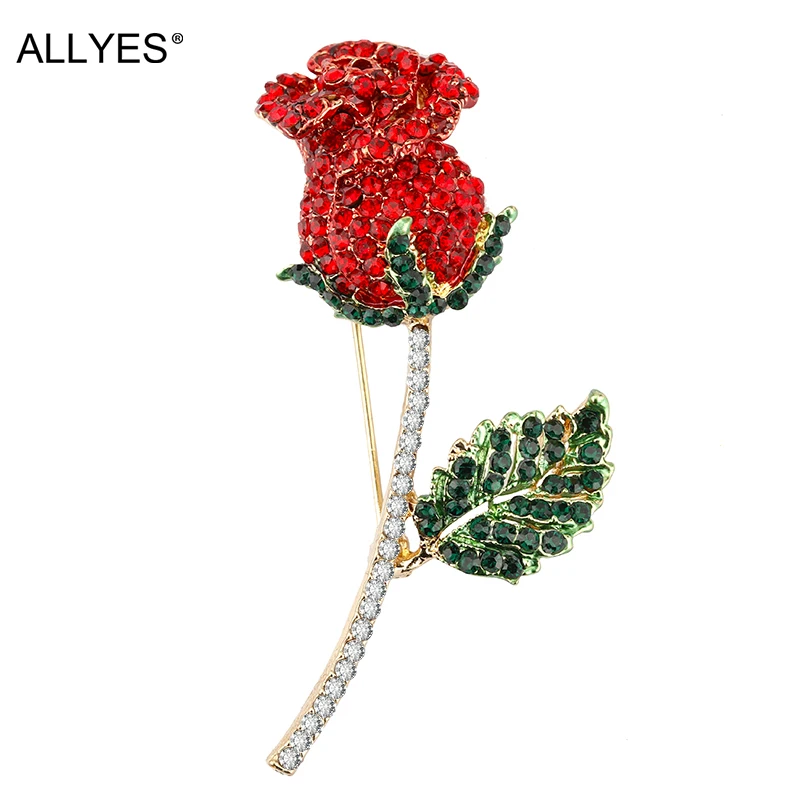 ALLYES красивые Стразы красные броши в форме цветка розы для женщин Gold Bijoux Femme Channel