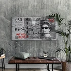 Граффити, деньги, холст, искусство, 50 фунтов, искусство, холст, печать на стене, королева Англии, живопись для декора гостиной