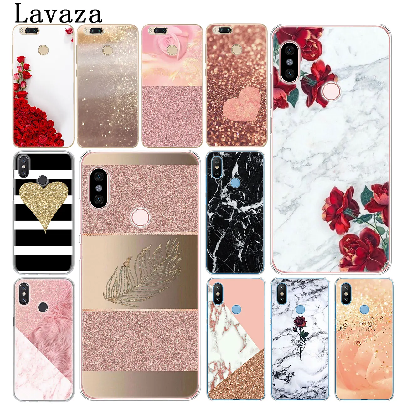 Чехол для телефона Lavaza Marble Gold Pink rose с блестками и пылью Xiaomi Redmi K30 K20 8A 7A 5A 6A Note 8 8T 7 5 6