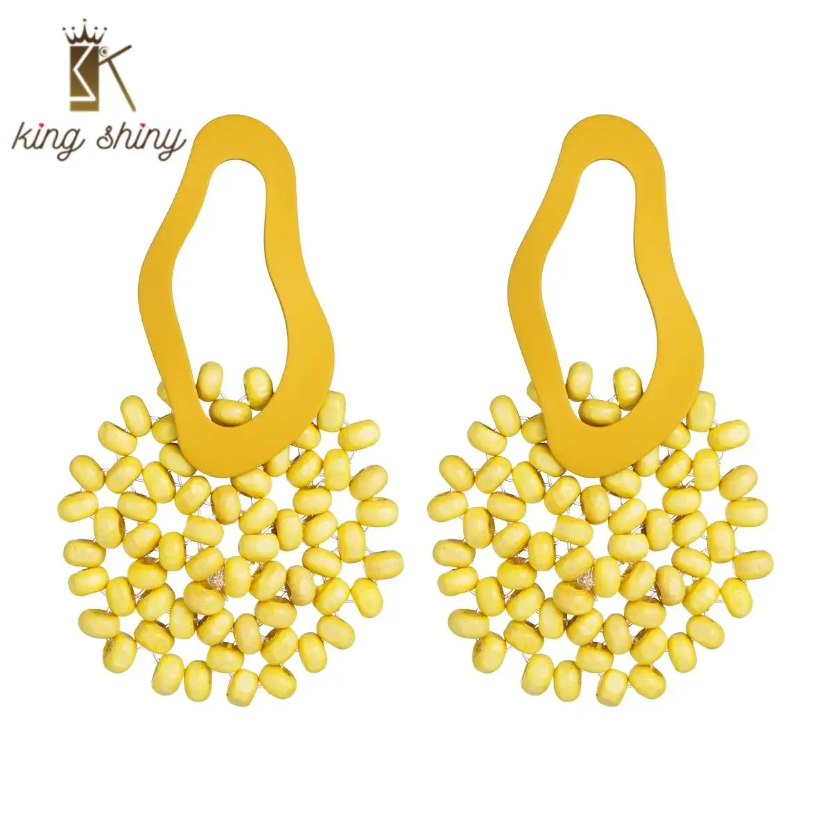 

2020 Za Brand New Arrival Korean Pure Hand Made Wooden Bead Round Earrings Colorful Sunflower Statement Dangle Earrings for Lady