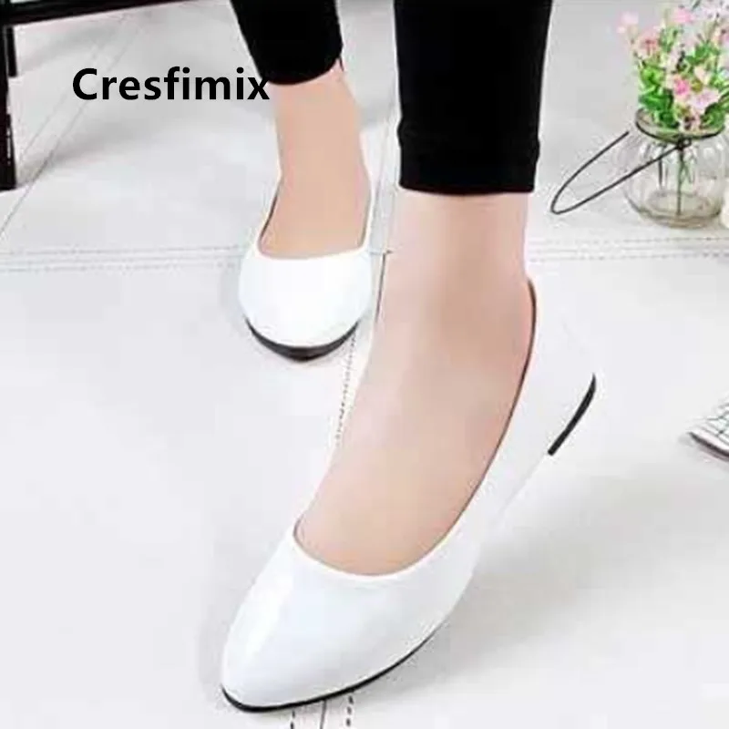 

Cresfimix Sapatilha Feminina Women Cute White Patent Leather Round Toe Office Shoes Ladies Classic Black Home Slippers C5710