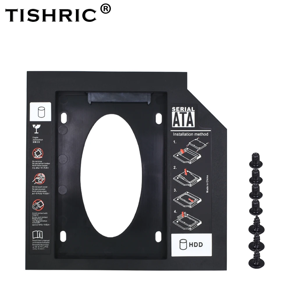 Черный Универсальный Tishric все пластиковые 2," 2nd Hdd Caddy 12,7 мм SATA 3,0 адаптер жесткий диск Корпус для ноутбука Optibay cd-rom DVD-ROM - Цвет: Черный