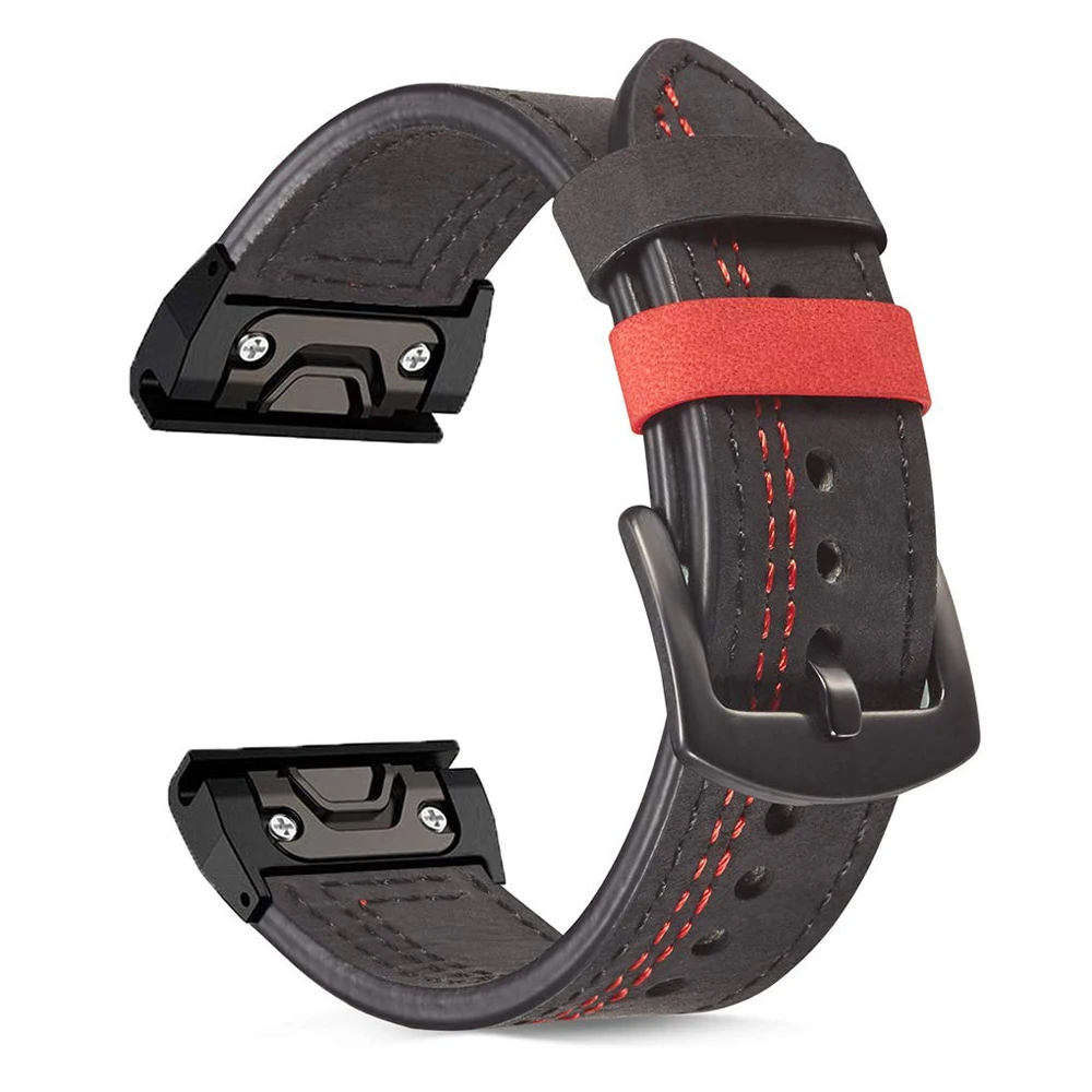 

26mm Quick-Fit leather Watch band for Garmin Fenix 6X pro 5X plus 3 HR Forerunner 935/945 D2 Bravo Quaitx 3 mart watch strap