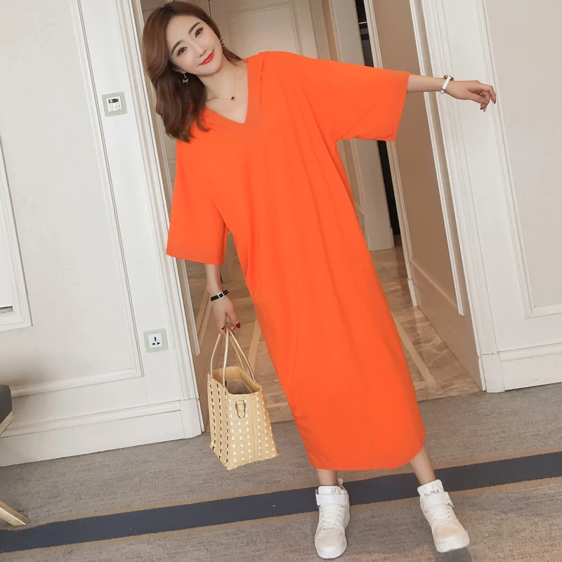 Лето 2021 футболка с v-образным вырезом платье короткими рукавами на каждый день