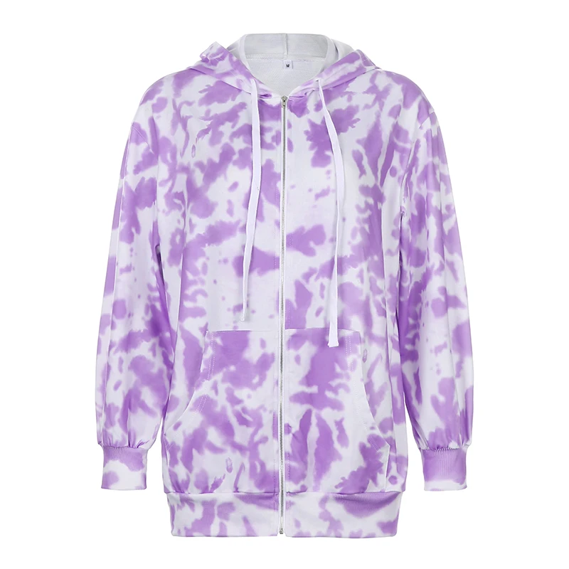Женская толстовка на молнии Повседневная Толстовка Оверсайз с принтом тай-дай