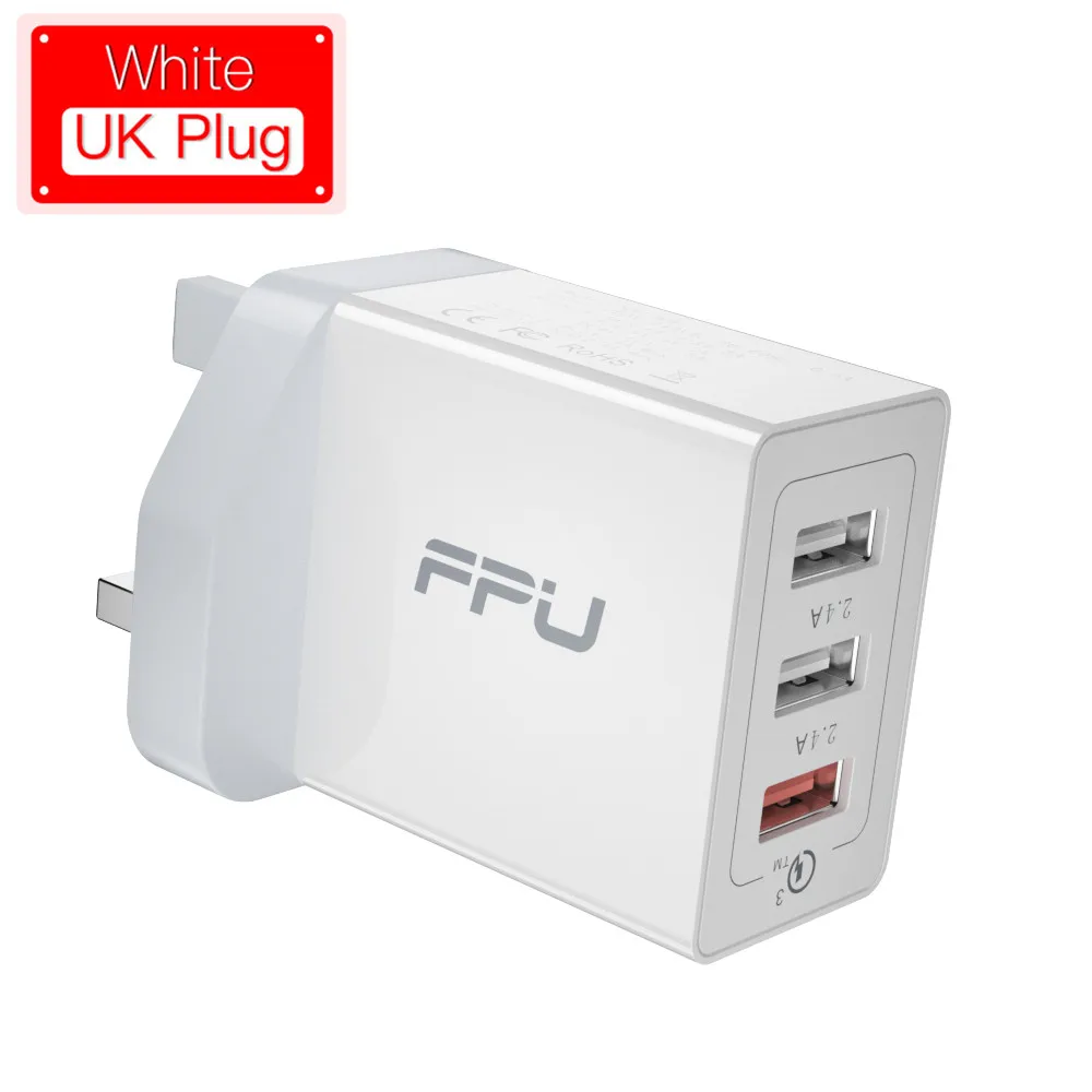 UK Plug -White 3 usb FPU 3 Port USB Charger 30W Quick Charge 3.0 2.0 Mobile Phone Charger for iPhone EU QC3.0 Fast Charger for Huawei Samsung S9+ S10 - Тип штекера: UK Plug -White 3 usb